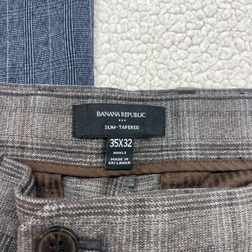 Banana Republic Pants Lot of 2 Mens 35x32 Plaid Slim-Tapered Ankle Stretch